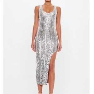 Metallic Peace+Love Silver Embellished Midi Dress
